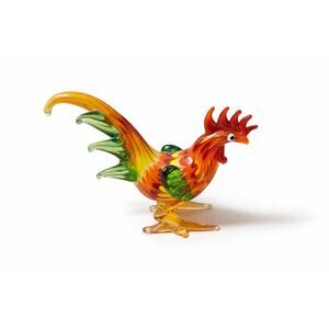 Vintage Hand Blown Glass Rooster Figurine Murano Style Colorful Art Bird 4”